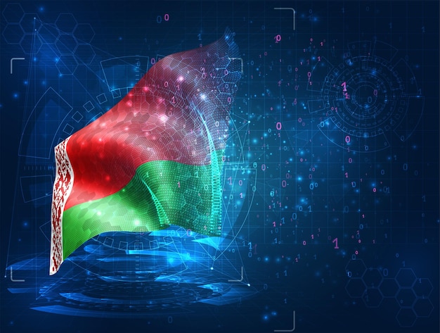 Drapeau 3d vectoriel sur fond bleu avec interfaces hud