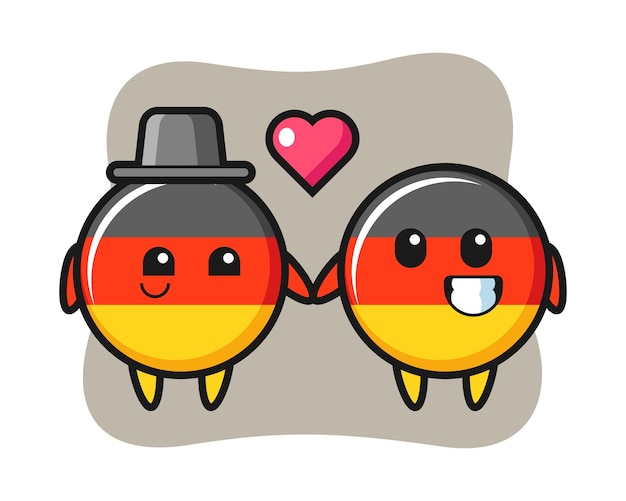 Drapeau De L'allemagne Insigne Couple De Personnage De Dessin Animé Avec Le Geste De Tomber Amoureux