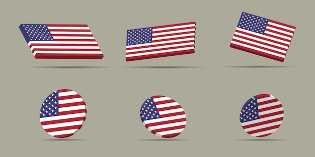 drapeau américain 3d set symbole, icône, modèle vectoriel usa