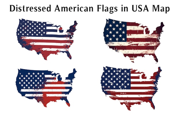 Vecteur drapeau américain aux états-unis carte illustration vectorielle ensemble de drapeaux américains en détresse aux états-unis carte vect