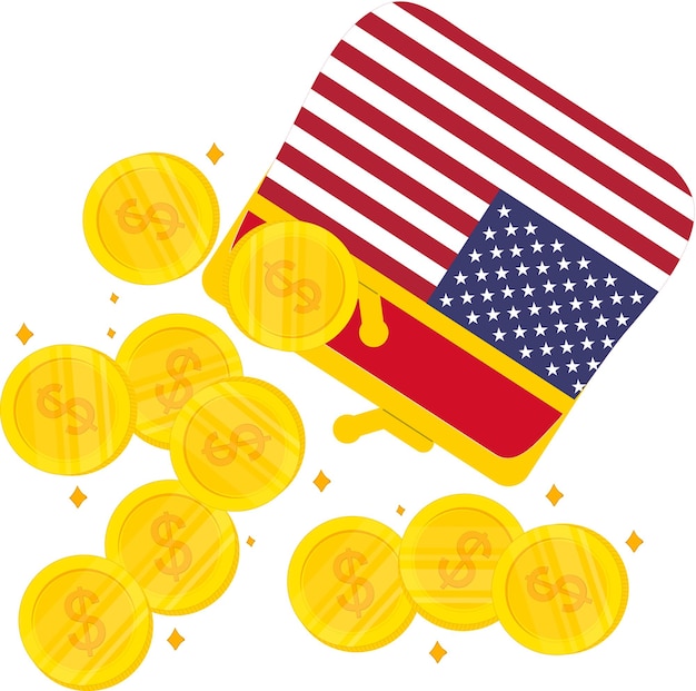 Drapeau américain dessiné à la mainDollar des États-Unis dessiné à la main