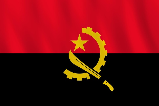 Drapeau de l'Angola avec effet ondulant, proportion officielle.