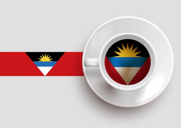 Drapeau d'Antigua-et-Barbuda avec une tasse de café savoureuse sur la vue de dessus