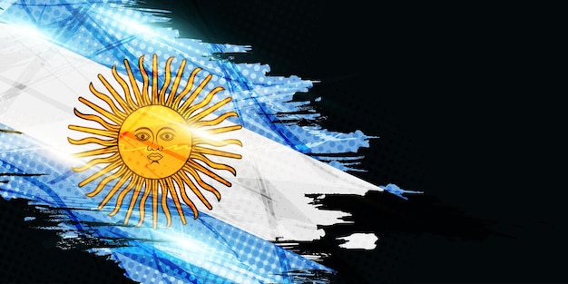 Vecteur drapeau argentin dans le style de peinture à pinceau grunge avec des effets de lumière à demi-ton et brillants drapeau argentin dans le concept grunge