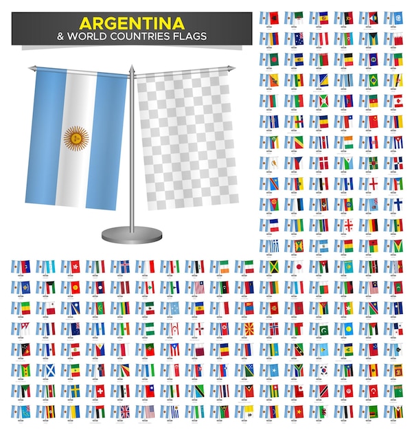 Drapeau De L'argentine Contre Les Pays Du Monde, Illustration Vectorielle De La Maquette Du Drapeau De L'argentine