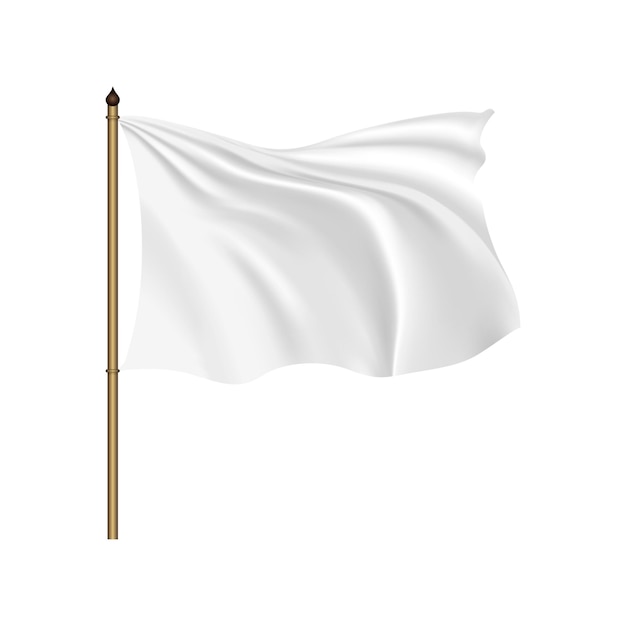 Vecteur drapeau blanc agitant sur le vent sur fond blanc