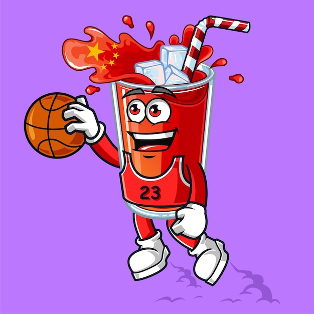 Drapeau De Boisson De Chine Mignon Jouant Illustration De Mascotte De Vecteur De Basket-ball