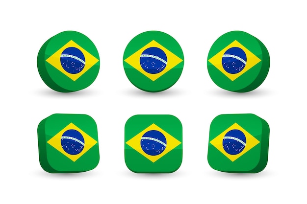 Drapeau Brésil 3d vector illustration bouton drapeau du Brésil isolé sur blanc