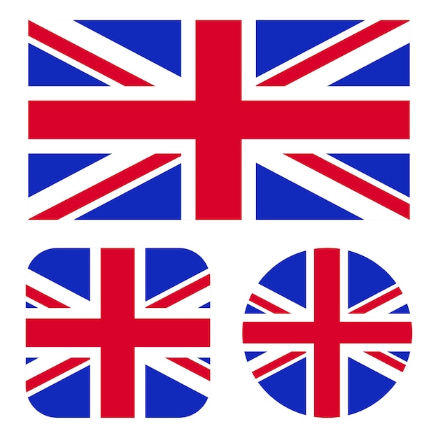 Vecteur drapeau britannique en rectangle carré et cercle