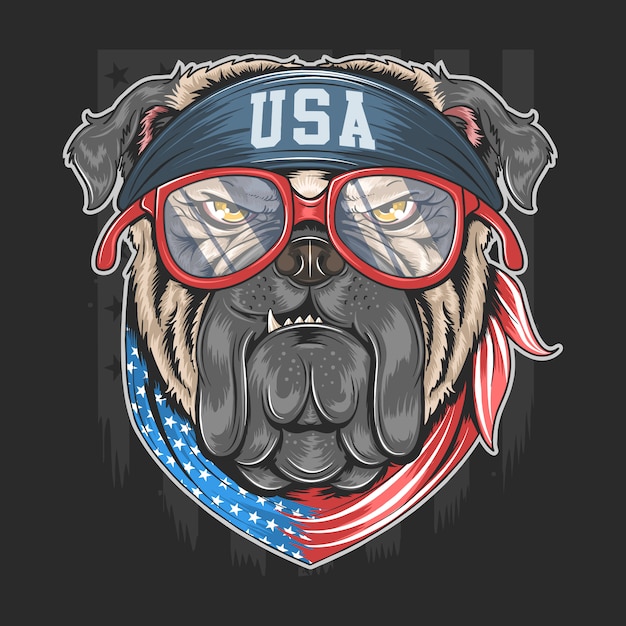 DRAPEAU BULL DOG USA AMERIQUE AVEC BANDANA