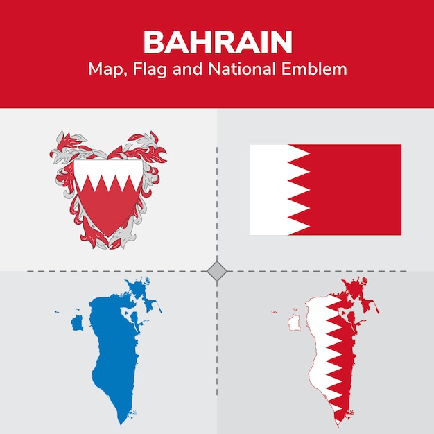 Drapeau De La Carte De Bahreïn Et Emblème National