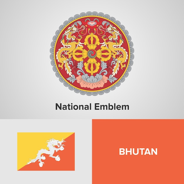 Drapeau De La Carte Du Bhoutan Et Emblème National