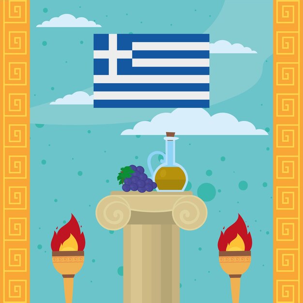 Vecteur drapeau et colonne de la grèce