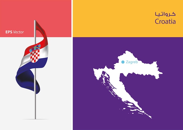 Drapeau De La Croatie Sur Fond Blanc Avec Carte