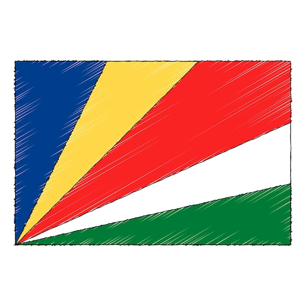 Drapeau de croquis dessiné main des Seychelles. icône de vecteur de style doodle