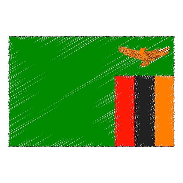 Vecteur drapeau de croquis dessiné main de la zambie. icône de vecteur de style doodle