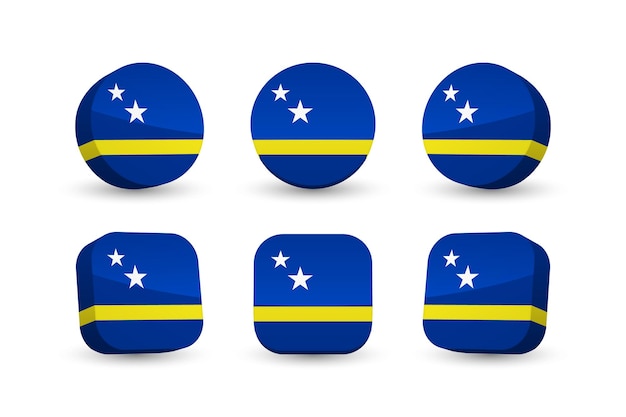 Drapeau de Curaçao 3d vector illustration bouton drapeau de Curaçao isolé sur blanc