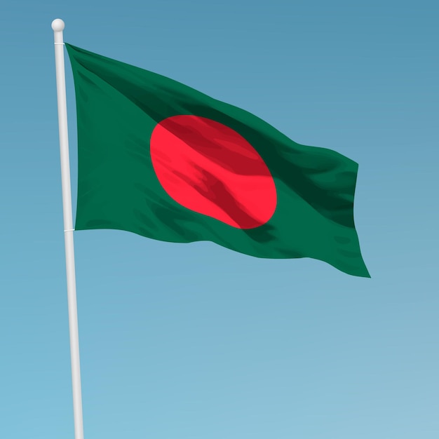 Le drapeau du Bangladesh agité sur le mât du drapeau Modèle pour le jour de l'indépendance