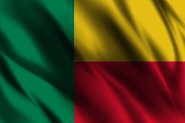 Vecteur drapeau du bénin flottant sur fond de soie