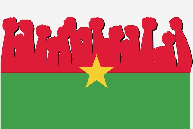 Drapeau Du Burkina Faso Avec Des Mains De Protestation Levées Vecteur Logo Du Drapeau Du Pays Burkina Faso Protestant