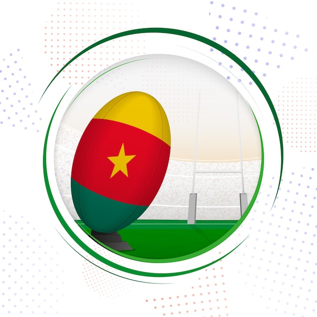 Drapeau du Cameroun sur ballon de rugby Icône ronde de rugby avec drapeau du Cameroun