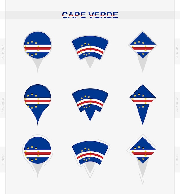 Drapeau du Cap-Vert ensemble d'icônes de broche de localisation du drapeau du Cap-Vert