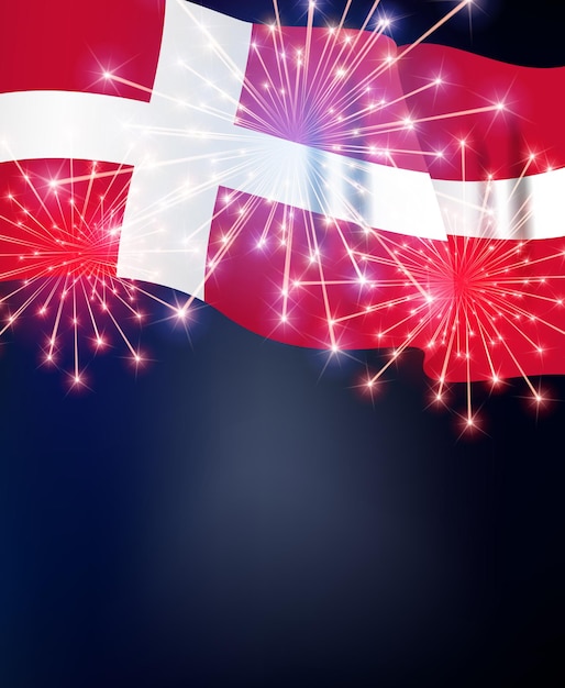 Vecteur drapeau du danemark avec feux d'artifice