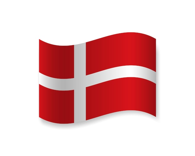 Vecteur drapeau du danemark icône plate élément vectoriel ondulé avec ombre en dessous