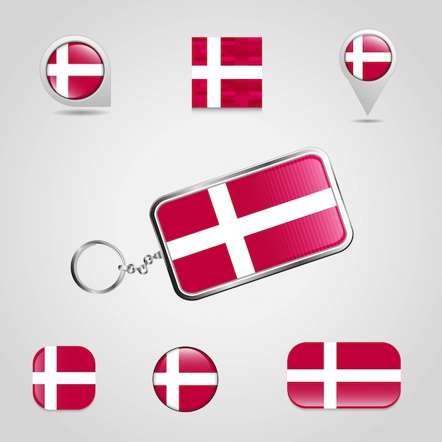 Drapeau Du Danemark Sur Le Porte-clés Et Carte Style Différent