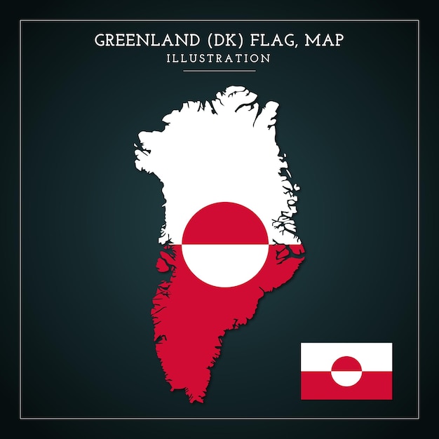 Drapeau Du Groenland (dk), Illustration Vectorielle De Carte