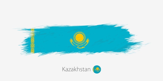 Drapeau Du Kazakhstan Grunge Coup De Pinceau Abstrait Sur Fond Gris