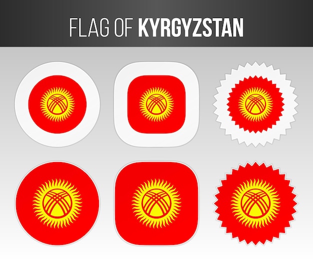 Drapeau Du Kirghizistan étiquettes Badges Et Autocollants Drapeaux D'illustration Du Kirghizistan Isolés