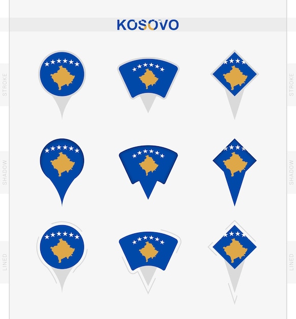 Drapeau Du Kosovo Ensemble D'icônes De Broche De Localisation Du Drapeau Du Kosovo