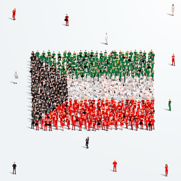 Drapeau du Koweït. Un grand groupe de personnes se forme pour créer la forme du drapeau du Koweït. Vecteur.