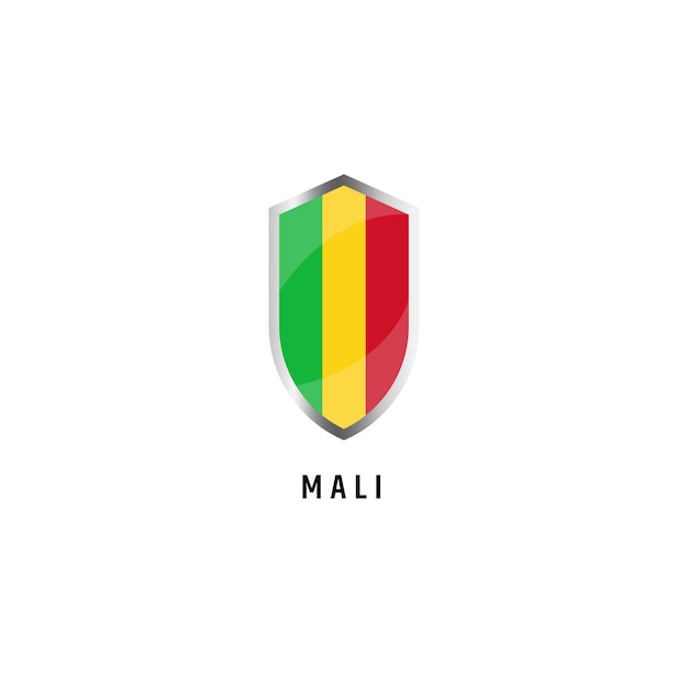 Drapeau Du Mali Avec Illustration Vectorielle Plane De L'icône De Forme De Bouclier