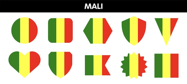 Drapeau Du Mali Sous Différentes Formes Ensemble D'emblèmes De Couleurs Du Mali