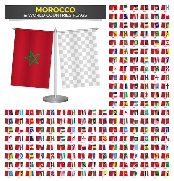 Drapeau Du Maroc Contre Les Pays Du Monde, Illustration Vectorielle De La Maquette Du Drapeau Du Maroc