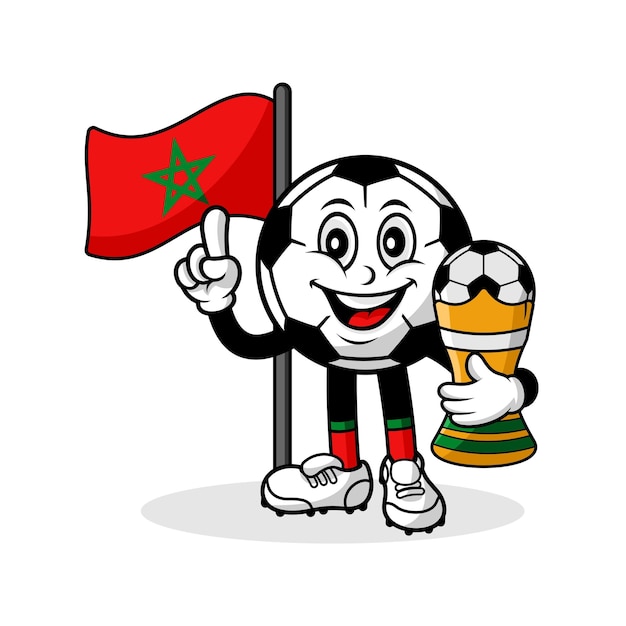 Drapeau Du Maroc De Football De Dessin Animé De Mascotte Avec Le Gagnant Du Trophée