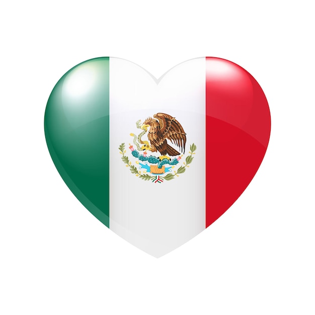 Drapeau du Mexique en coeur icône emblème mexicain vecteur symbole d'amour pays illustration isolé eps10