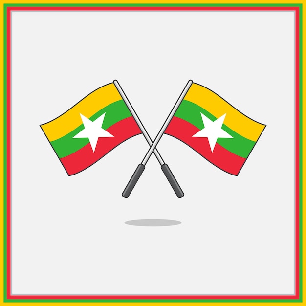 Drapeau Du Myanmar Cartoon Vector Illustration Drapeau Du Myanmar Icône Plate Contour