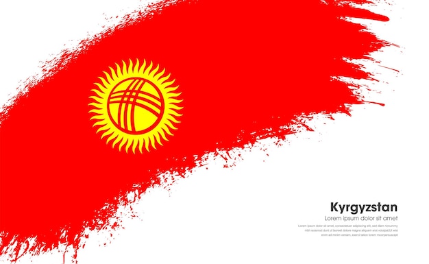 Drapeau Du Pays Du Kirghizistan Sur Le Coup De Pinceau Grunge Style Courbe Avec Fond