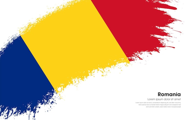 Drapeau du pays de la Roumanie sur le coup de pinceau grunge de style courbe avec fond