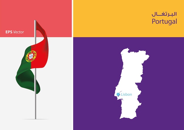 Drapeau Du Portugal Sur Fond Blanc Avec Carte