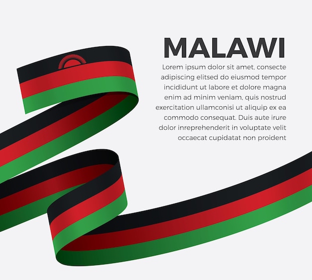 Drapeau Du Ruban Du Malawi, Illustration Vectorielle Sur Fond Blanc