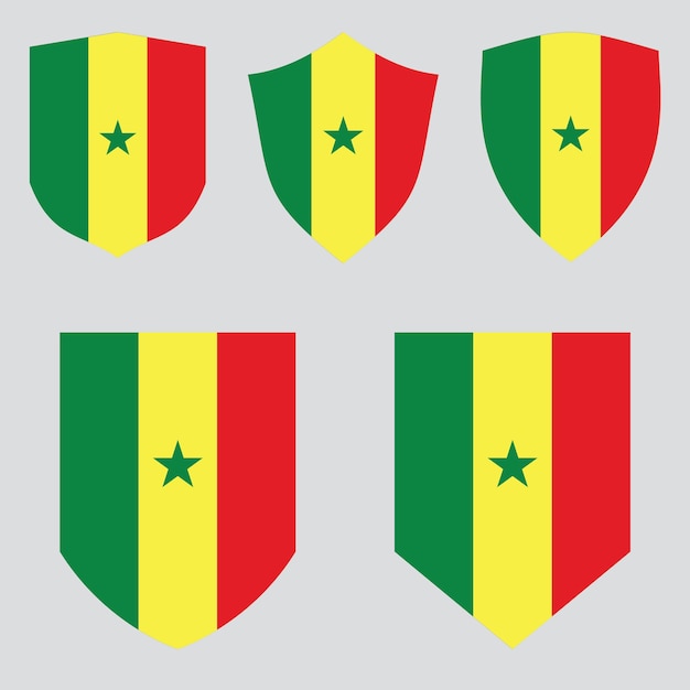 Drapeau du Sénégal dans un cadre en forme de bouclier
