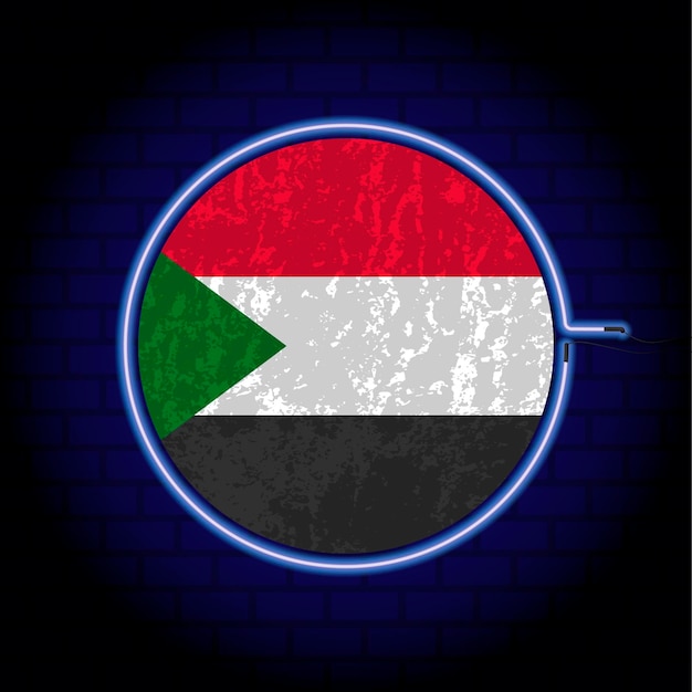 Vecteur drapeau du soudan néon grunge sur fond de mur illustration vectorielle
