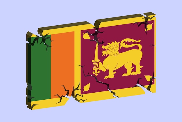 Drapeau Du Sri Lanka Sur Le Motif De Fracture De Vecteur De Mur Fissuré 3d Avec Le Concept De Problèmes De Texture Fissurée