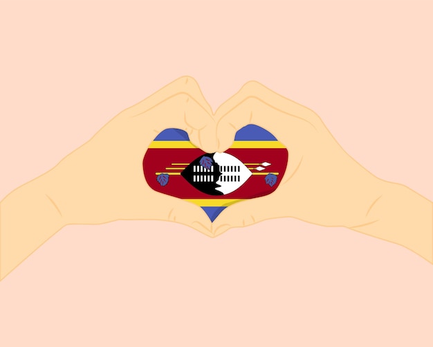 Vecteur drapeau du swaziland avec deux mains en forme de cœur exprime l'amour ou l'affection concept