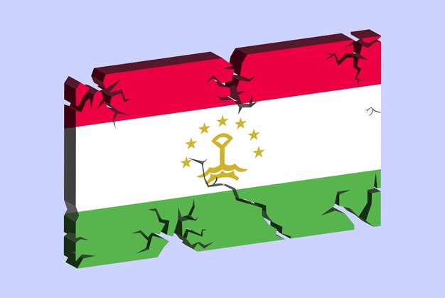 Vecteur drapeau du tadjikistan sur le motif de fracture vectorielle de mur fissuré 3d avec le concept de problèmes de texture fissurée