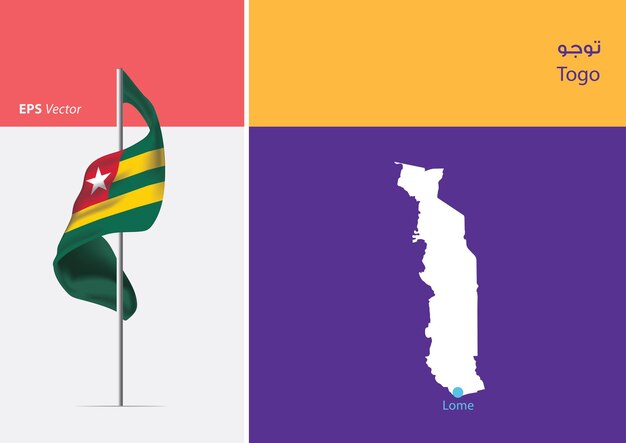 Drapeau du Togo sur fond blanc avec carte